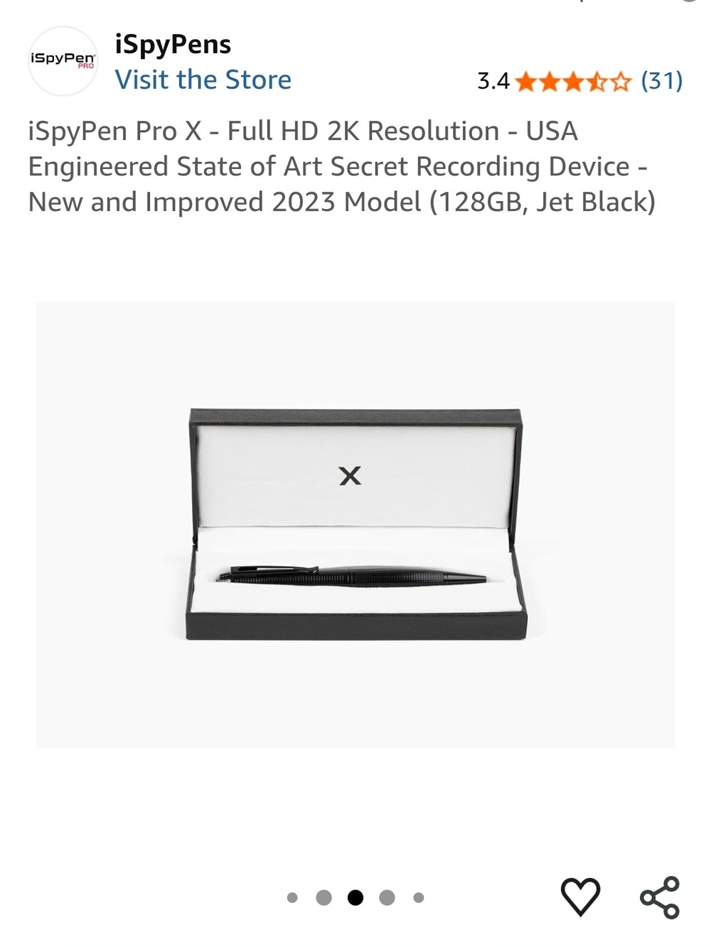 iSpyPen Pro X Jet Black Spy Pen – Full HD 2K Camera (128GB) Spyware